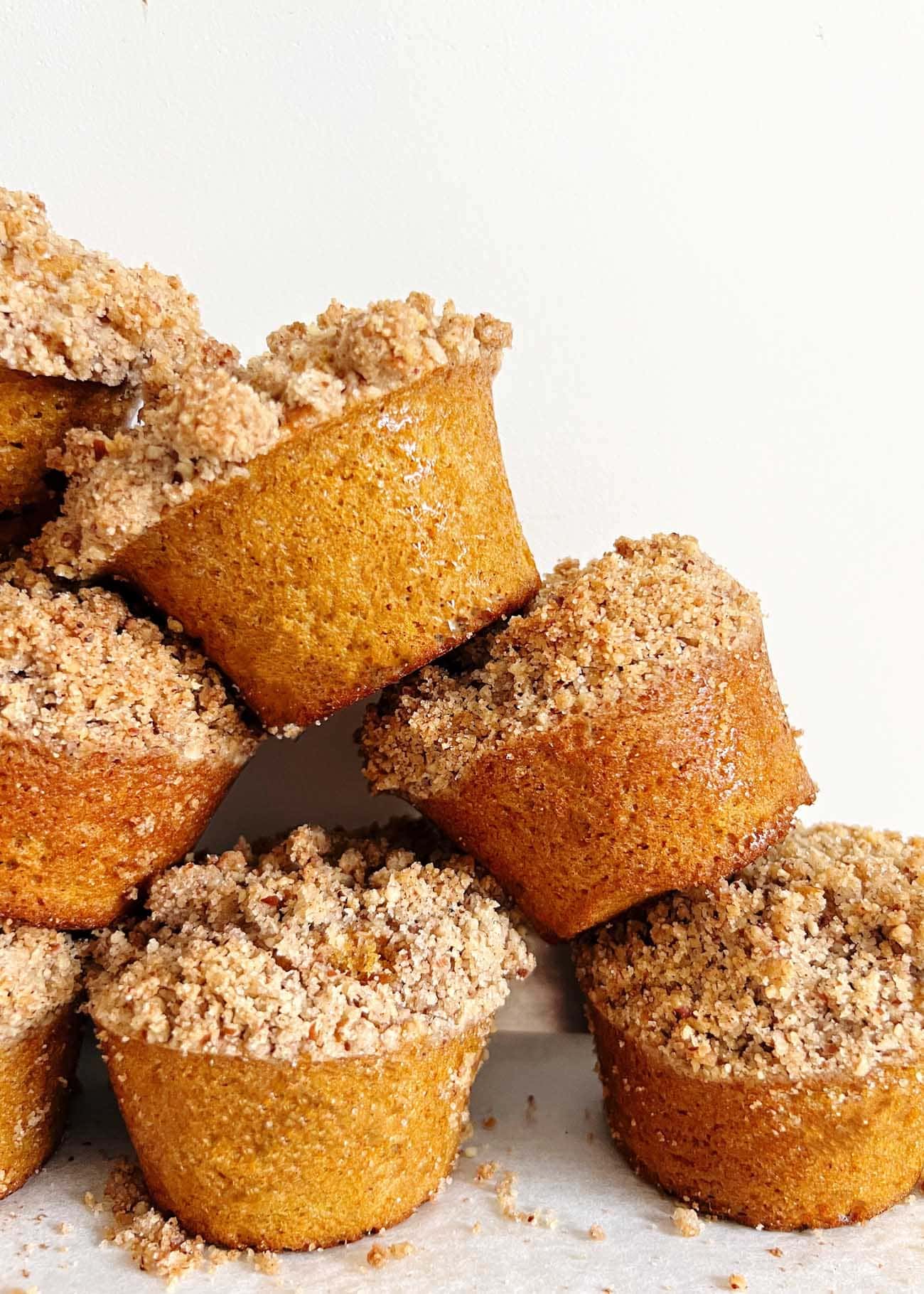 pumpkin streusel muffins stacked