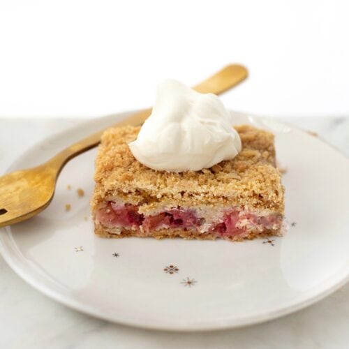 Raspberry Rhubarb Streusel Pie Bars - The Vanilla Bean Blog
