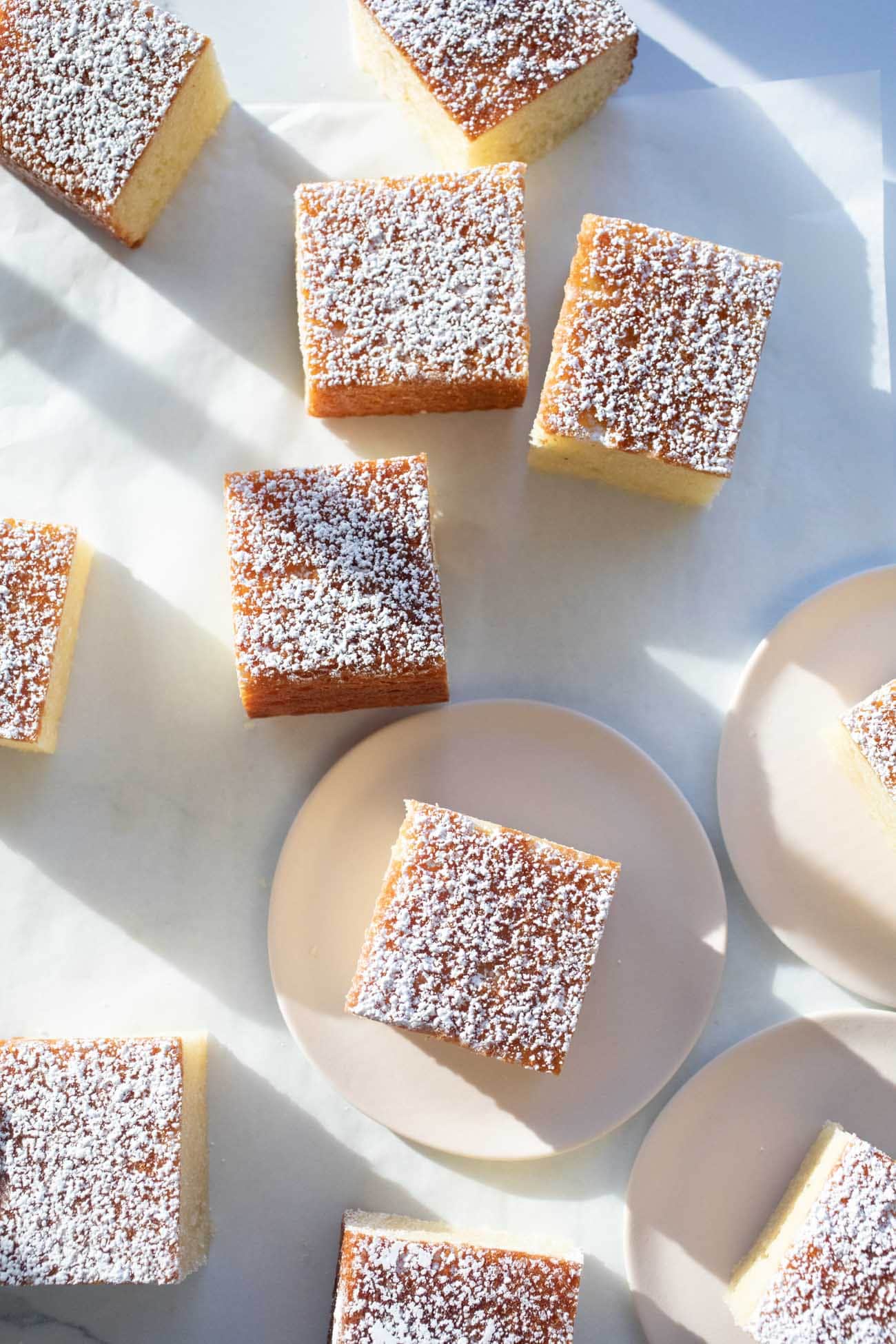 yellow snacking cake cut into squares