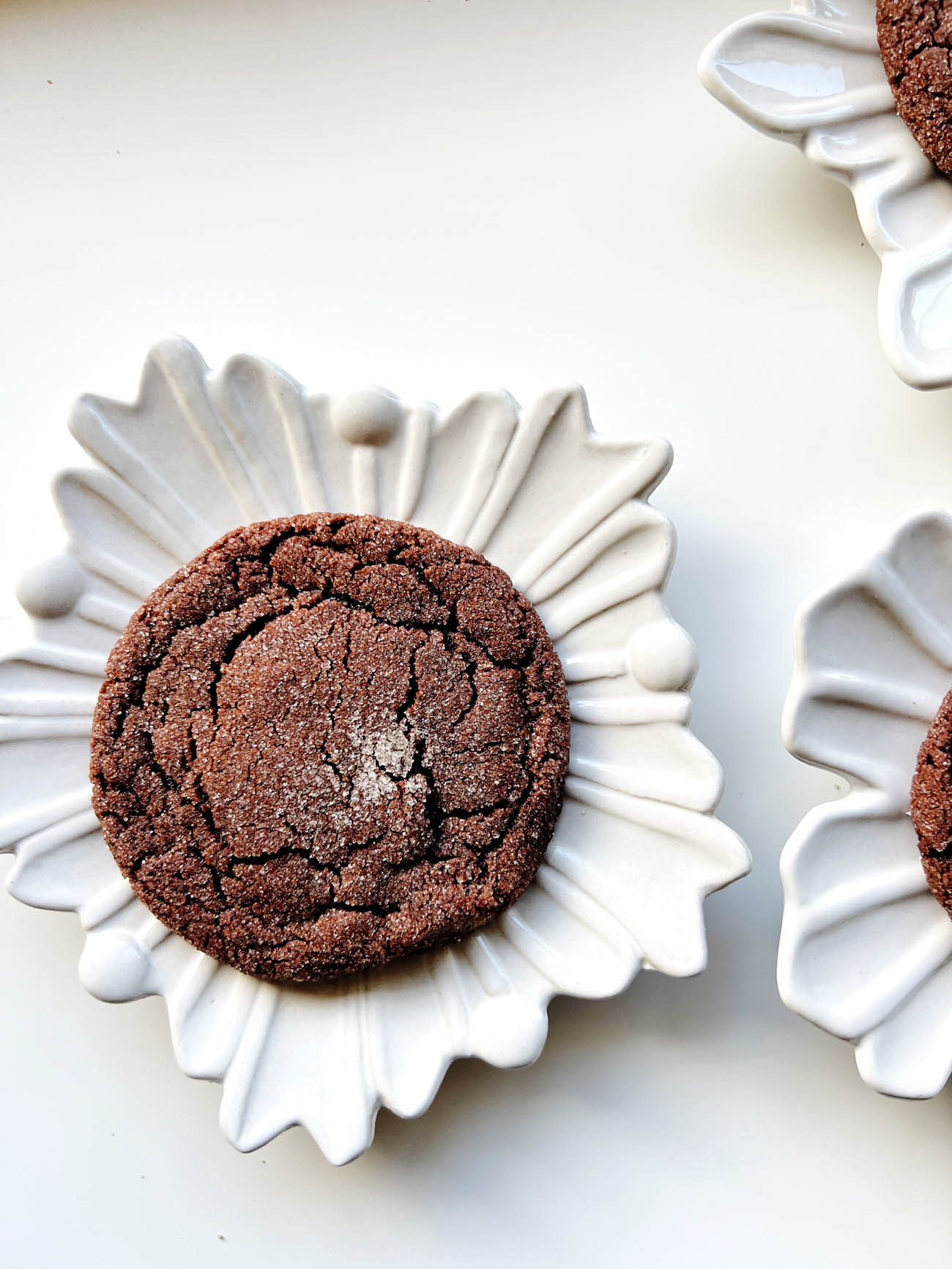 chocolate sugar cookie on snowflake plate