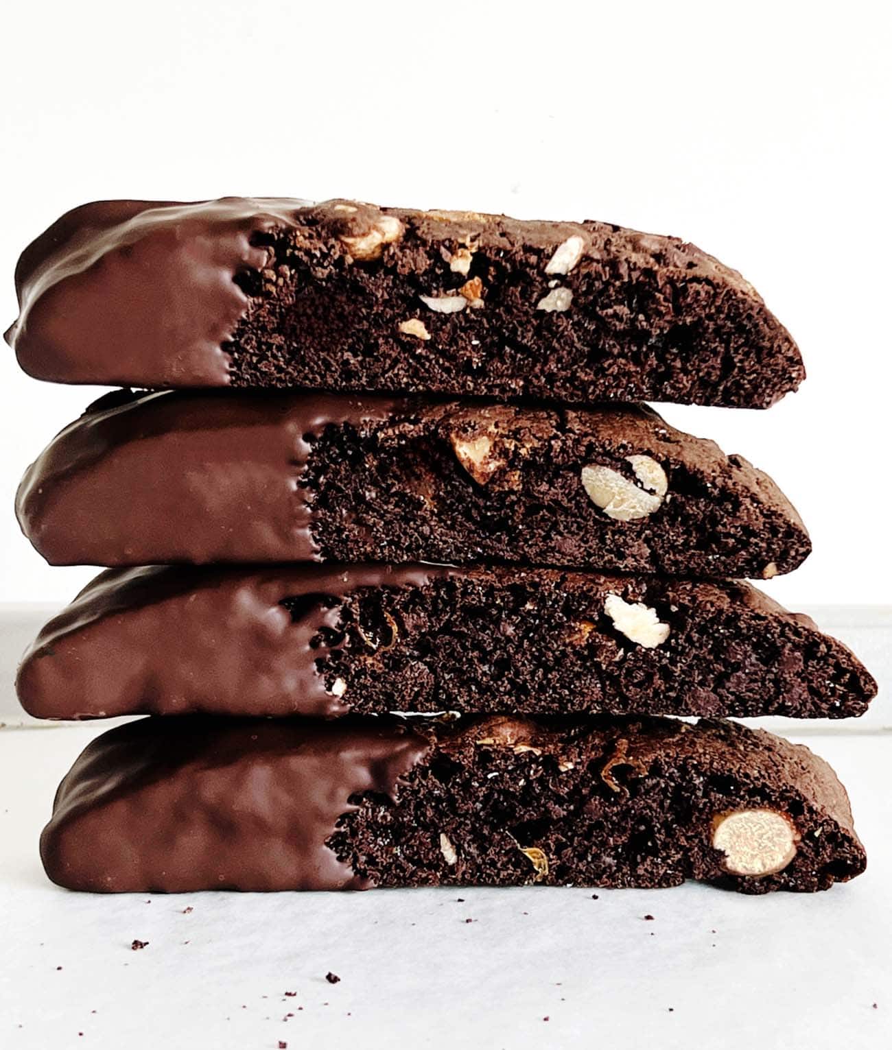 chocolate dipped biscotti stacked