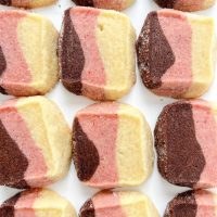 neapolitan shortbread cookies on a sheet pan