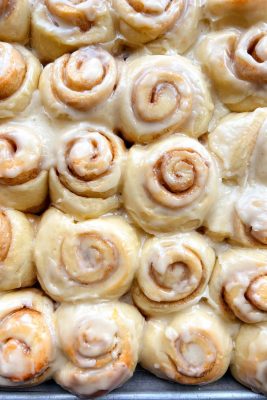 mini orange cinnamon rolls in a pan